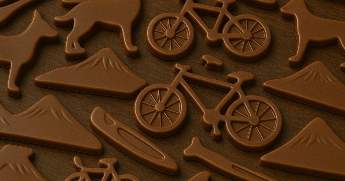 Bend Chocholate Bend Chocolate in mountain, dog, paddle board, and bike shapes